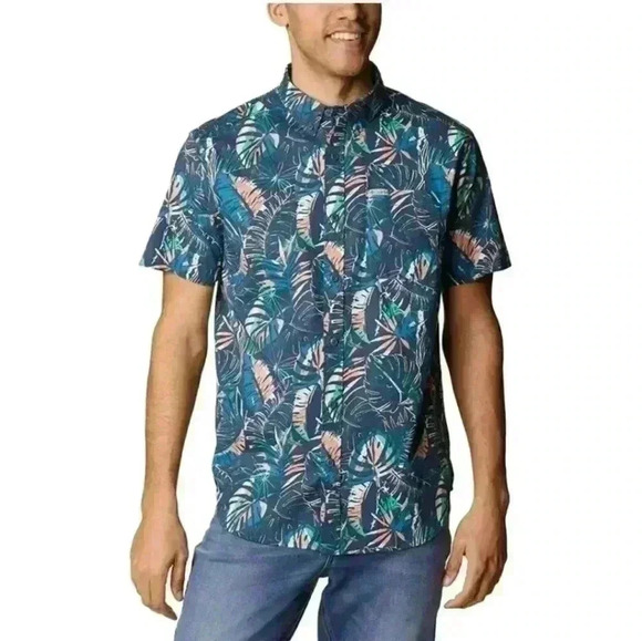 Columbia Men's Thistletown Hills Polo Dark Mountain King Palms Size Small - Picture 1 of 8